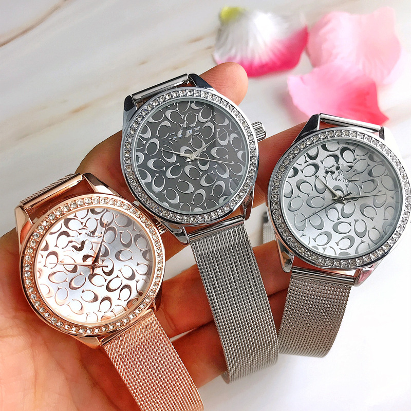 Foreign Trade Hot-Selling Mesh Strap Women's Watch Geneva Watch Soft Strap Fashion Women's Promotional Gift Diamond-Encrusted Girls' Watch