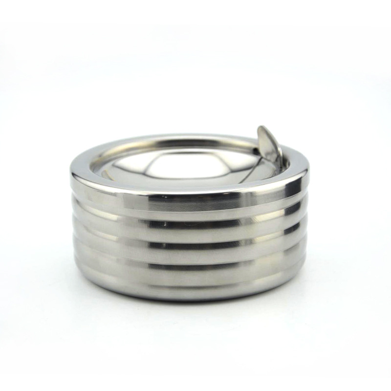 Cenicero portátil redondo de acero inoxidable con tapa creativo para bar hogar y oficina