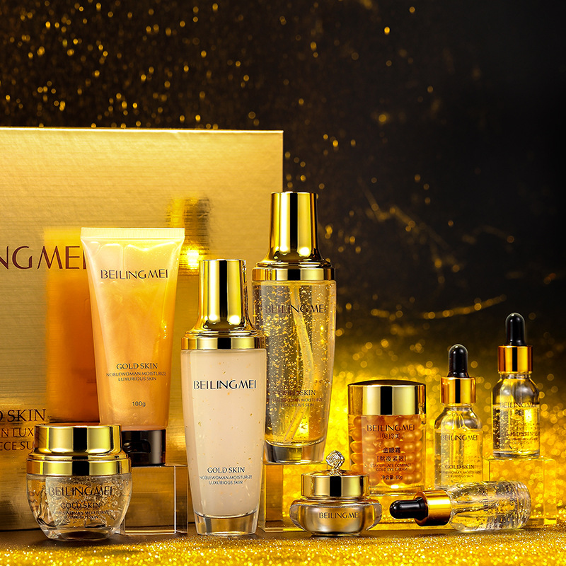 Beilingmei Gold Lady de lujo para mascotas de nueve piezas productos hidratantes para el cuidado de la piel traje de cuidado facial Lady Cosmetics