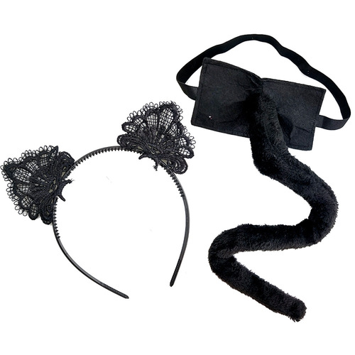 Halloween Animal Headband New Cat Ears Faux Fur Tail Set Adult Costumes Funny Fashion Accessory