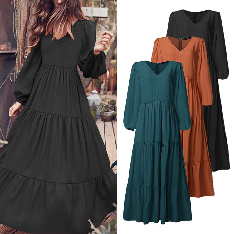 2025 Autumn Retro Style Plus-Size Women's Clothing Amazon Ebay Wish Elegant Flared Dress Factory Direct Sale