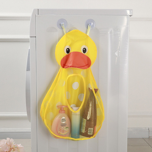 儿童卡通黄鸭子青蛙洗澡戏水玩具收纳袋浴室吸盘收纳挂袋储物挂篮