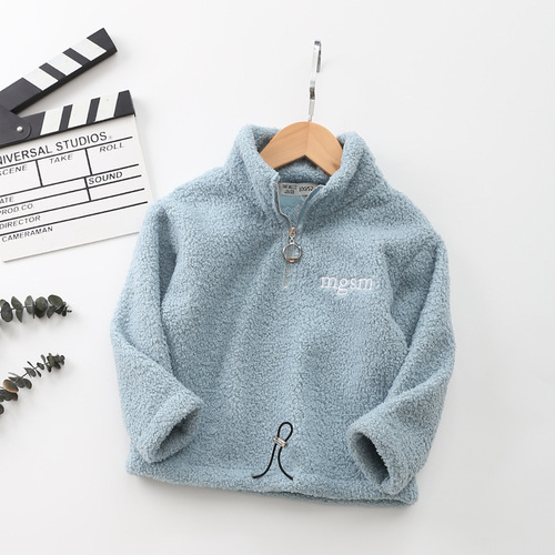 2024 Teddy Fleece Children's Sweatshirt Outerwear Spring New Letter Boy Baby Children's Long Sleeve Stand Collar Top Wholesale