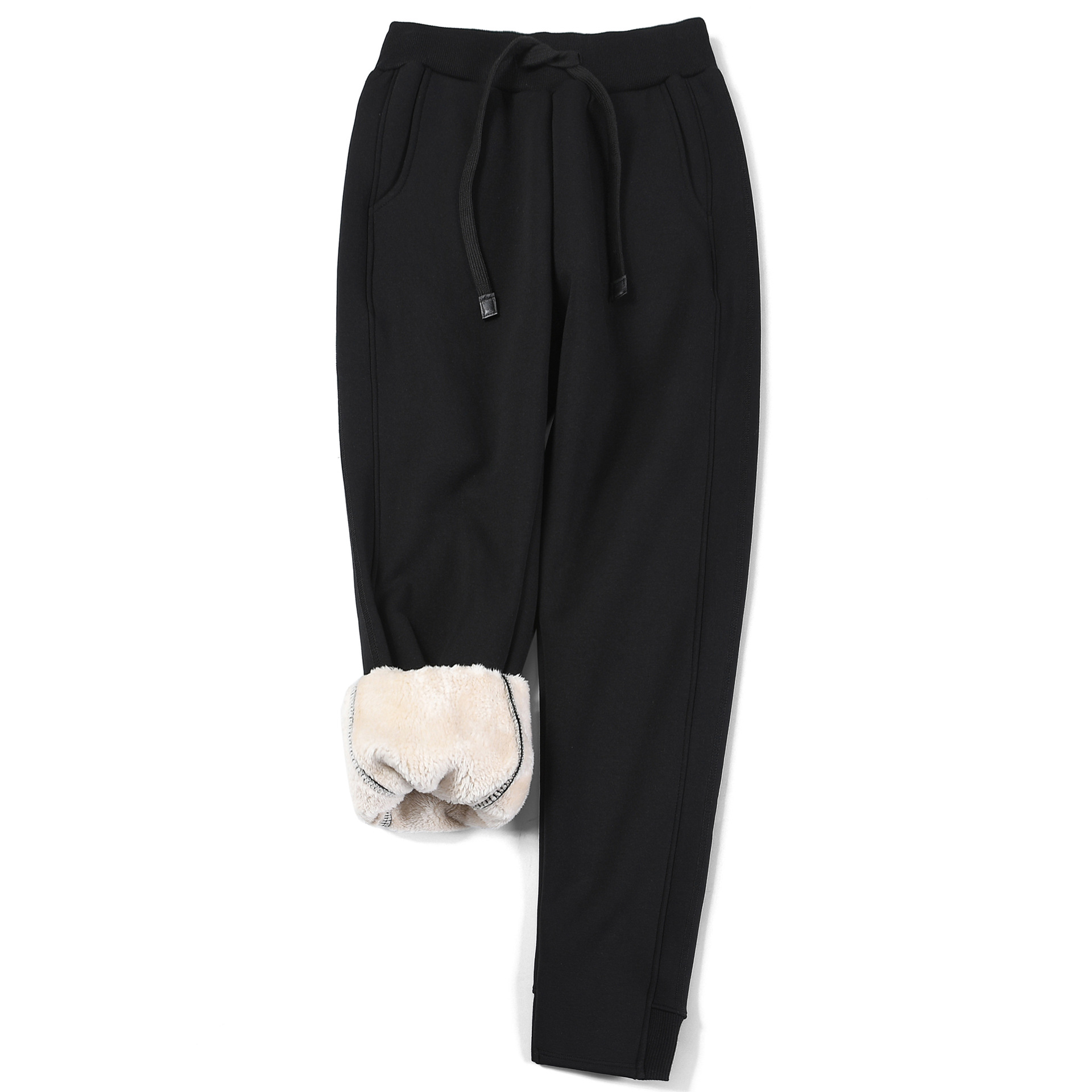thumbnail image 5 of Pantalones deportivos gruesos con forro de lana para mujer, cintura alta, correa de tobillo suelta, lana de cordero cálida para otoño e invierno, 5 of 5