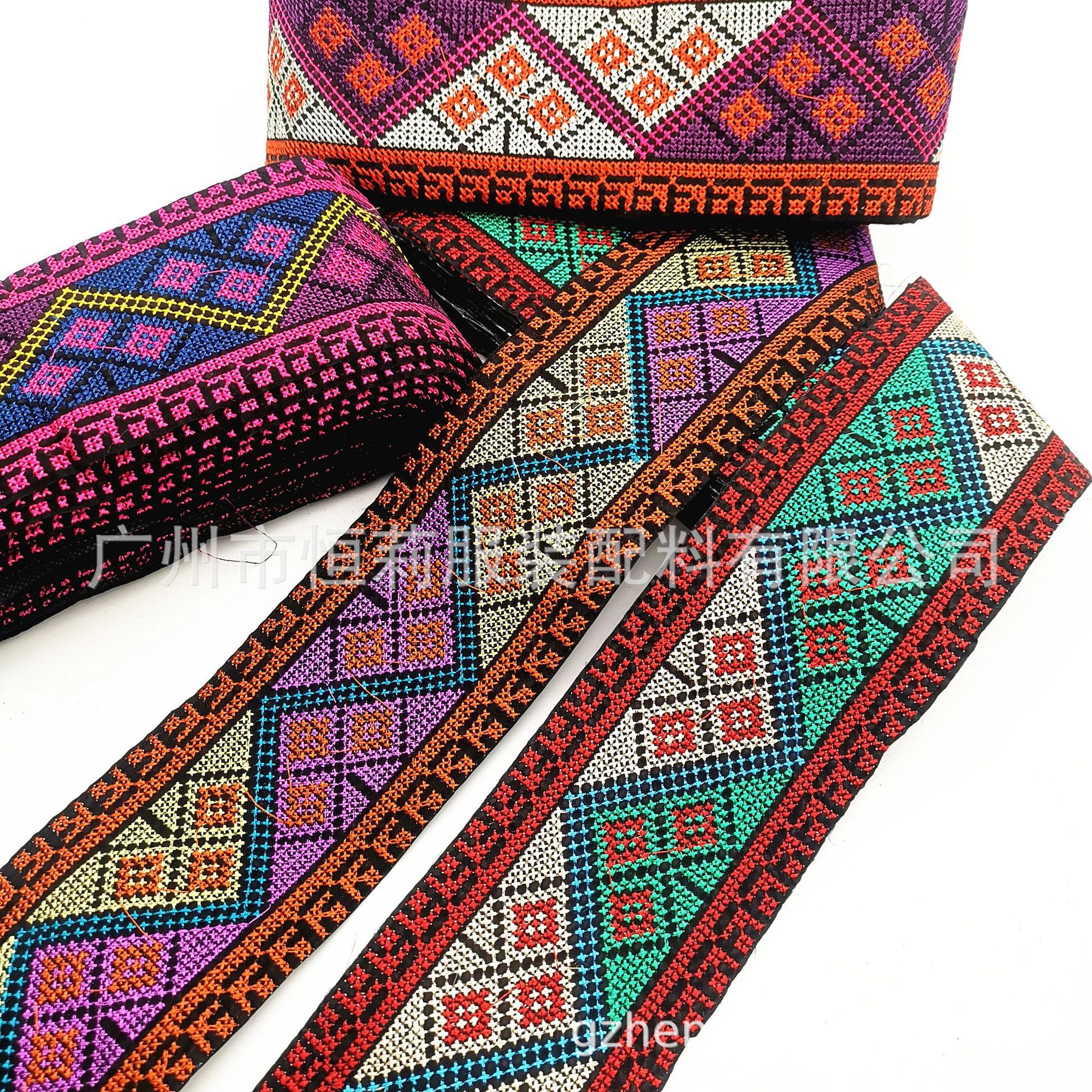 外贸货源 民族风复古十字绣花边 箱包鞋材服装辅料条码刺绣织带