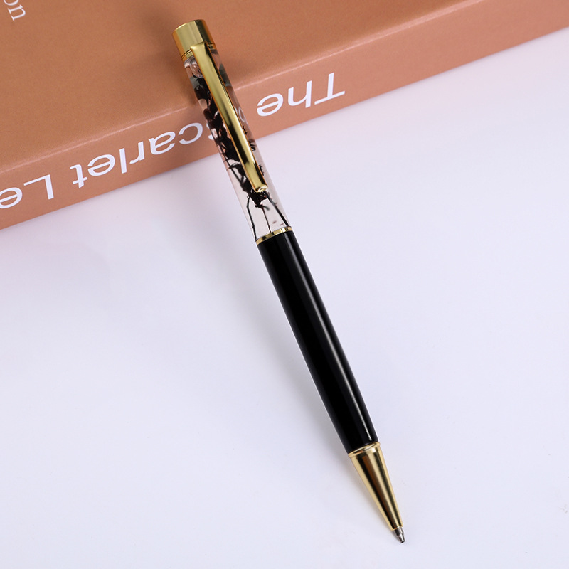 Suministro directo de fábrica flor seca bolígrafo pluma de aceite creativo DIY Bolígrafo De Metal logotipo personalizado pluma de aceite de flor seca