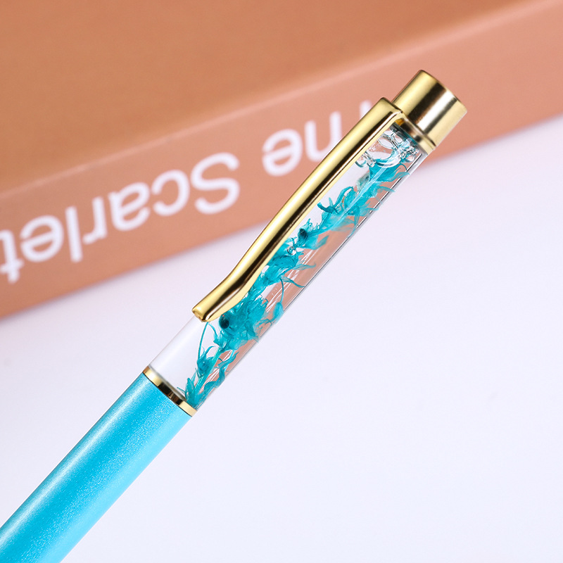Suministro directo de fábrica flor seca bolígrafo pluma de aceite creativo DIY Bolígrafo De Metal logotipo personalizado pluma de aceite de flor seca