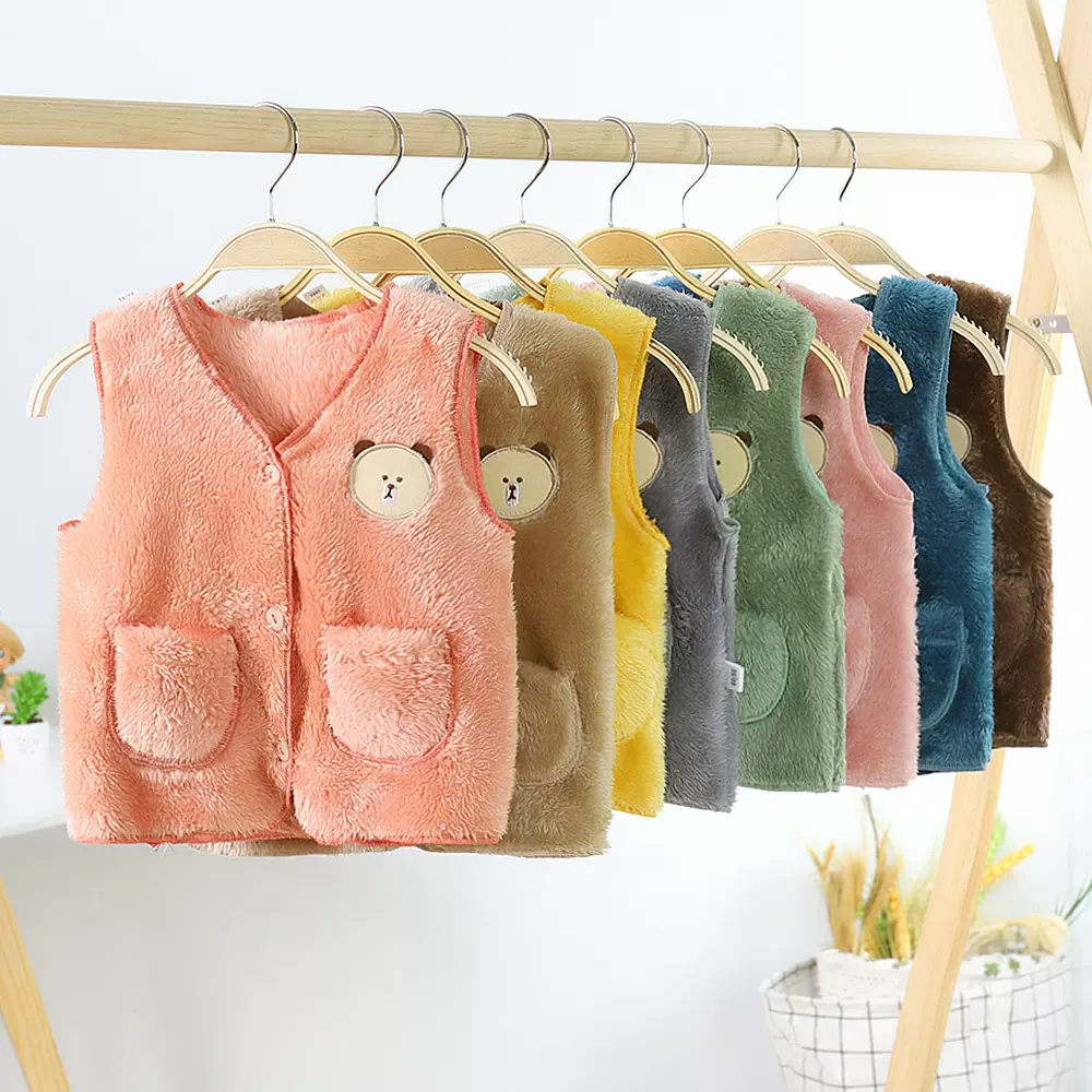 儿童马甲春秋冬季双面珊瑚绒长毛绒加绒背心韩版小童坎肩婴儿马甲