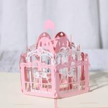 韩国创意3D立体贺卡镂空儿童卡片旋转木马生日祝福卡