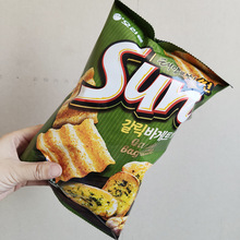 进口零食休闲食品膨化韩国好丽友sun太阳玉米片蒜香味80g波浪薯片