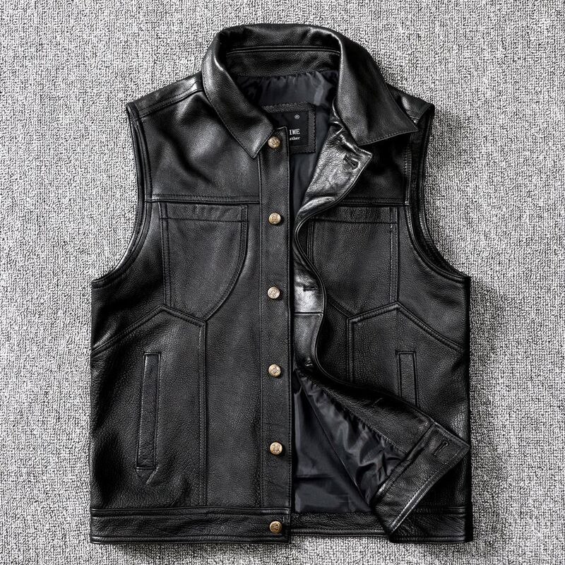 Denim motorcycle leather vest first layer cowhide leather coat men's slim leather vest cycling clothes pure leather coat Denim motorcycle leather vest first layer cowhide leather coat men's slim leather vest cycling clothes pure leather coat