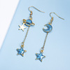 Blue starry sky, earrings, fresh long asymmetrical ear clips with tassels, Japanese and Korean, internet celebrity