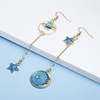 Blue starry sky, earrings, fresh long asymmetrical ear clips with tassels, Japanese and Korean, internet celebrity