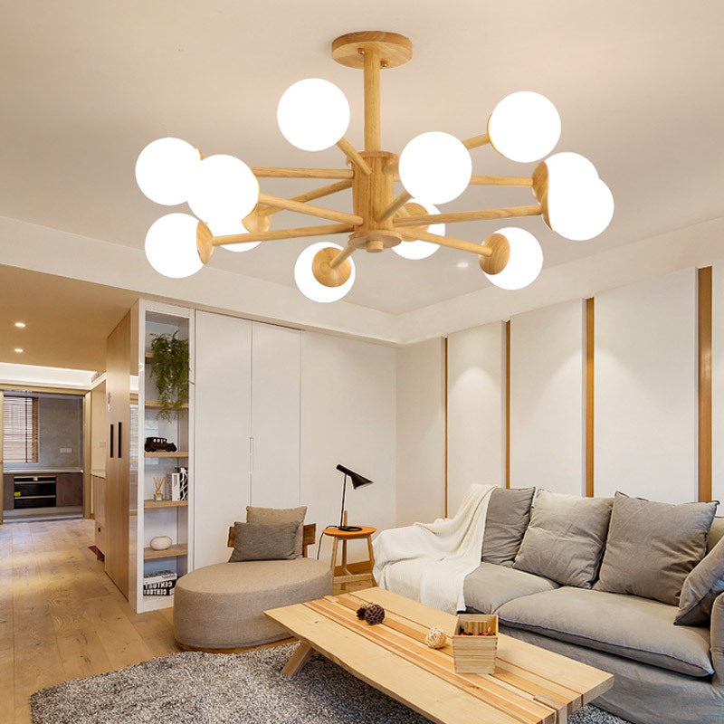 Nordic Magic Bean araña creativa nueva lámpara de sala de estar de madera maciza simple moderno registro Internet celebridad dormitorio comedor lámpara