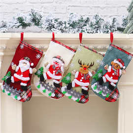 跨境圣诞袜礼物袋亚麻布老人雪人大号儿童糖果袋礼品袋圣诞树挂饰