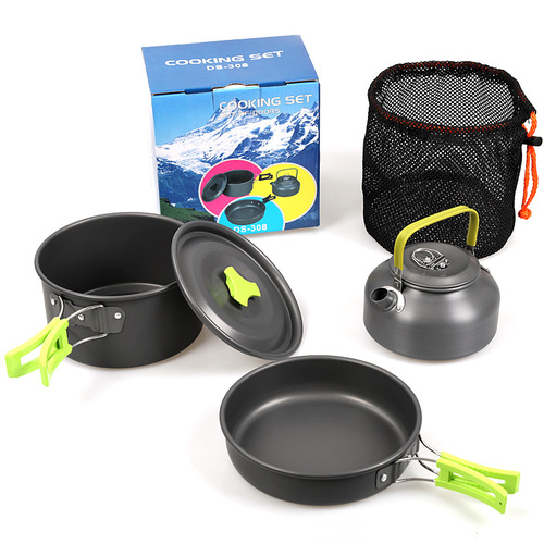 Outdoor picnic pot set for 2-3 people, includes an 08 teapot, portable camping pot set DS-308 cooking pot