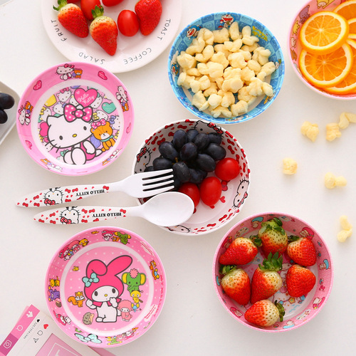 Melamine resin tableware, 5-inch snack plate, cartoon cute creative fruit plate, anti-fall melamine imitation porcelain round plate