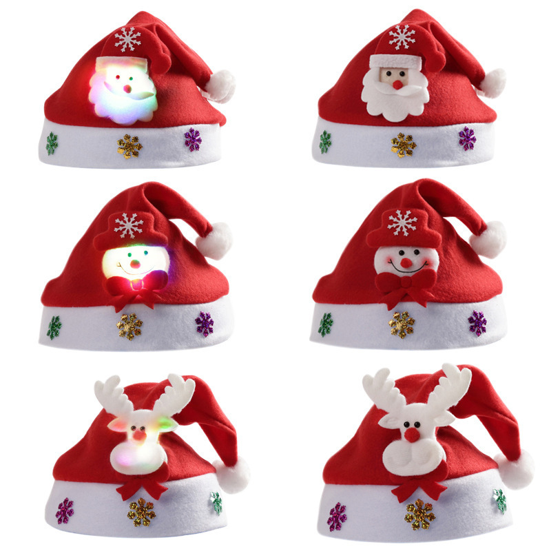 Creative Christmas Decorations, Luminous Christmas Fleece Fabric, Children's Hats, Gift Cartoon Hats, Wholesale Styles