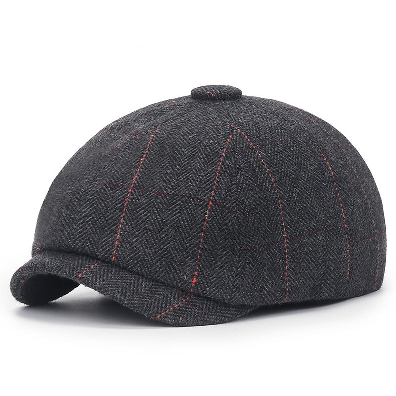 Chapeau octogonal en laine pour hommes d'âge moyen et âgés, chapeau d'artiste polyvalent à la mode pour loisirs en plein air, automne hiver, bec de canard,_voghion.com
