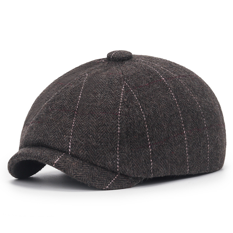 Chapeau octogonal en laine pour hommes d'âge moyen et âgés, chapeau d'artiste polyvalent à la mode pour loisirs en plein air, automne hiver, bec de canard,_voghion.com