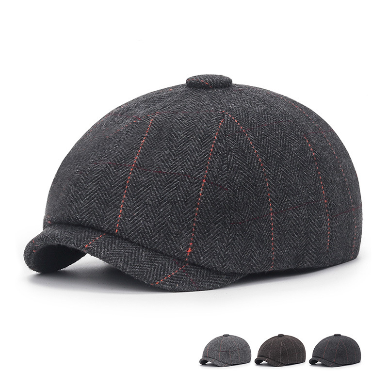Chapeau octogonal en laine pour hommes d'âge moyen et âgés, chapeau d'artiste polyvalent à la mode pour loisirs en plein air, automne hiver, bec de canard,_voghion.com