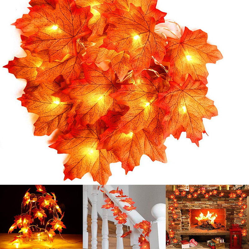 Amazon LED string lights featuring simulated maple leaves, roses, and frangipani flowers, perfect for Christmas and other holiday room decorations.