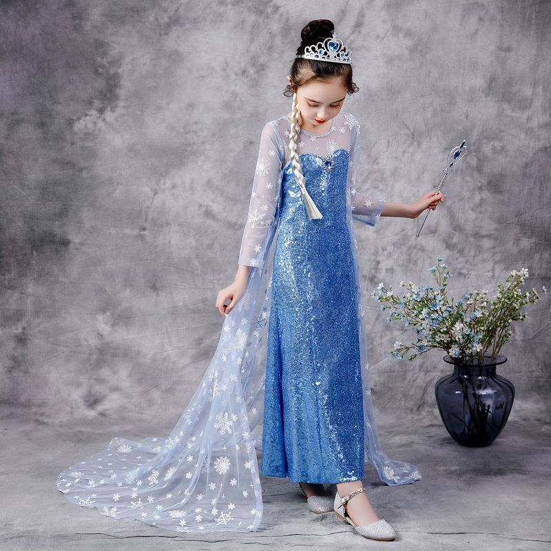 2026 Girls' Spring and Autumn Frozen Elsa Children's Dress Princess Dress Sequin Elsa Halloween One Piece Dropshipping