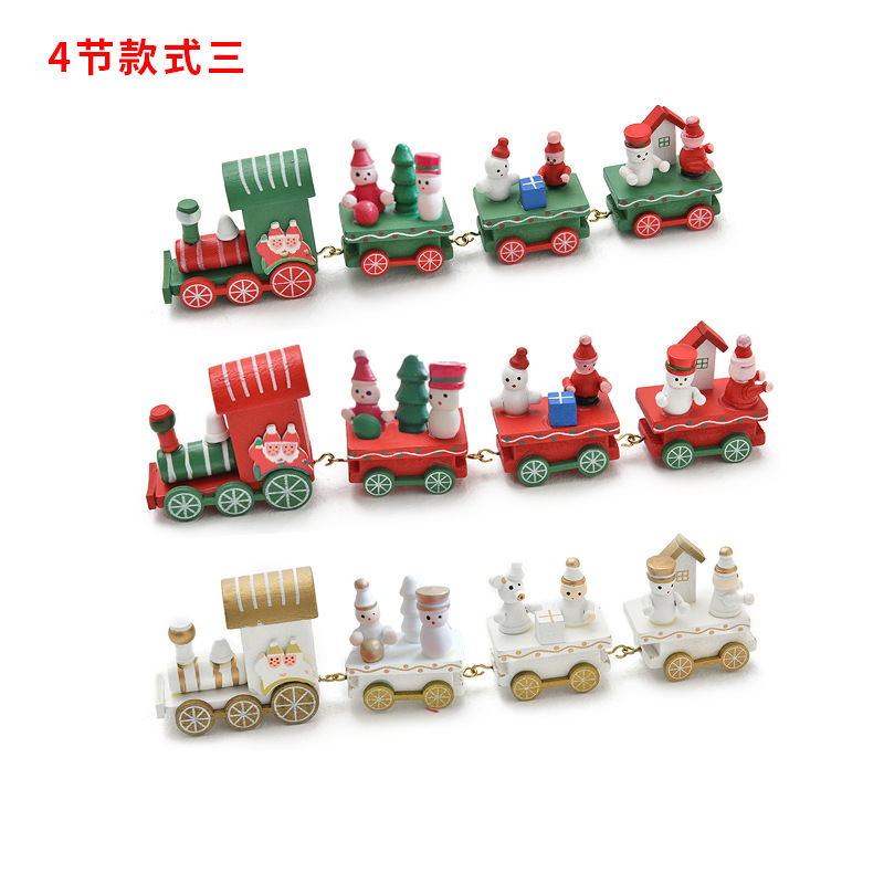 Tren de madera creativo de 4 secciones, adornos navideños para niños, regalos de Navidad para guardería, arte de madera de escritorio