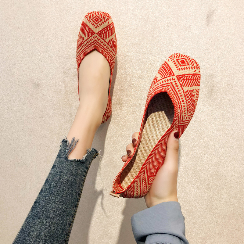 Comfortable ballet shoes square toe low-cut flat