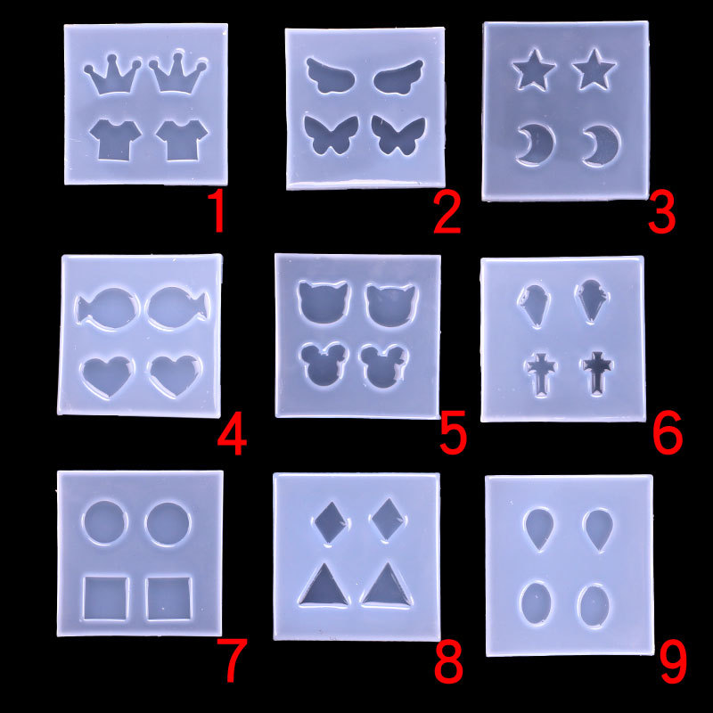 Espejo mini figura Linda silicona molde DIY Stud pendientes colgante epoxi estrella corona peces amor corazón cuadrado redondo