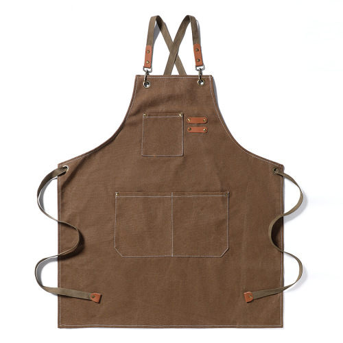 Multi-pocket advertising kitchen work apron wholesale custom logo canvas thickened wear-resistant apron cover work