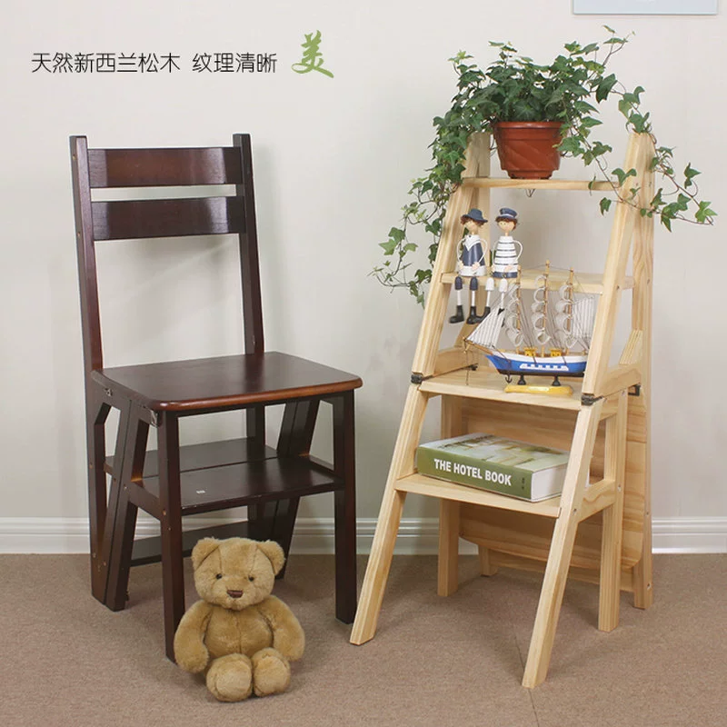 Оптовая продажа, бытовая многофункциональная складная лестница, деформируемая, двойного назначения, табурет-лестница, складной стул из цельного дерева, лестница