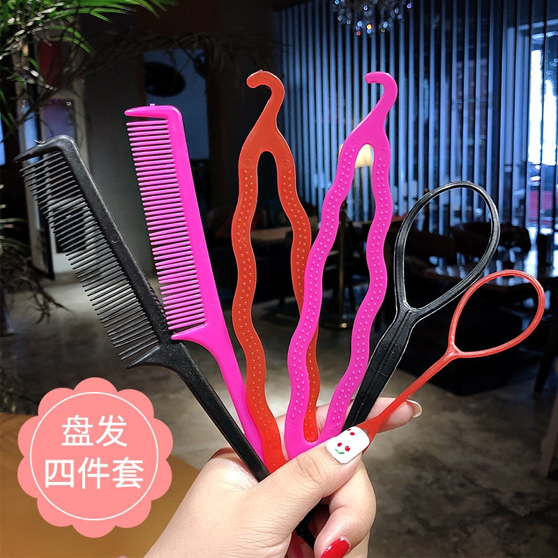 Juego de 4 piezas de herramientas para peinar el cabello, horquillas, peines, moldeador de moños, accesorios para el cabello con forma de flor, horquillas, adornos para el cabello.