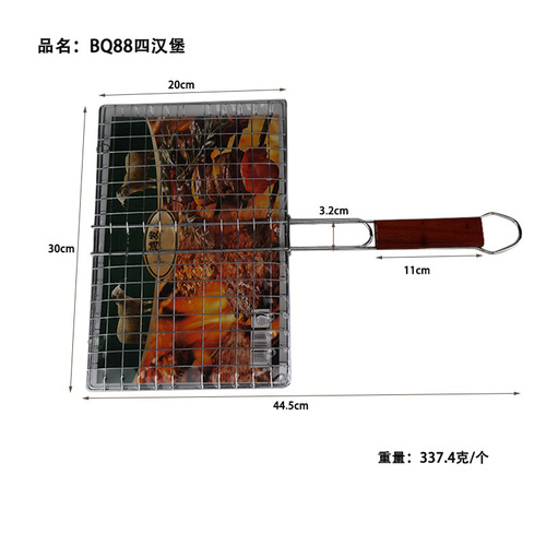Wooden handle barbecue net manufacturer square bold four burger grilled fish clip six burger three fish barbecue clip