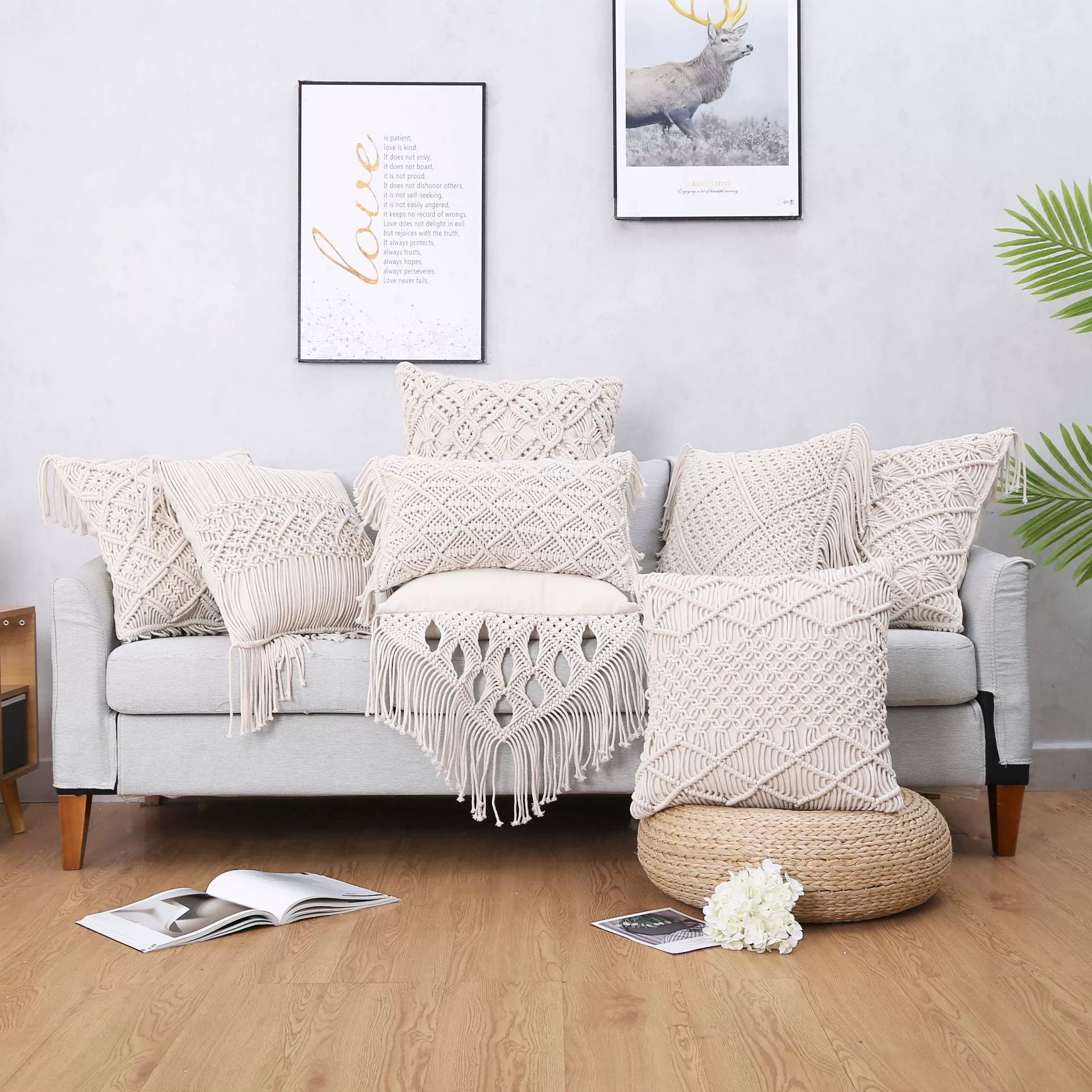 Modern Simpling Cotton Office Sofa Decoration Pillow Cushion Hand -edited Cotton String Craft Pillow Case