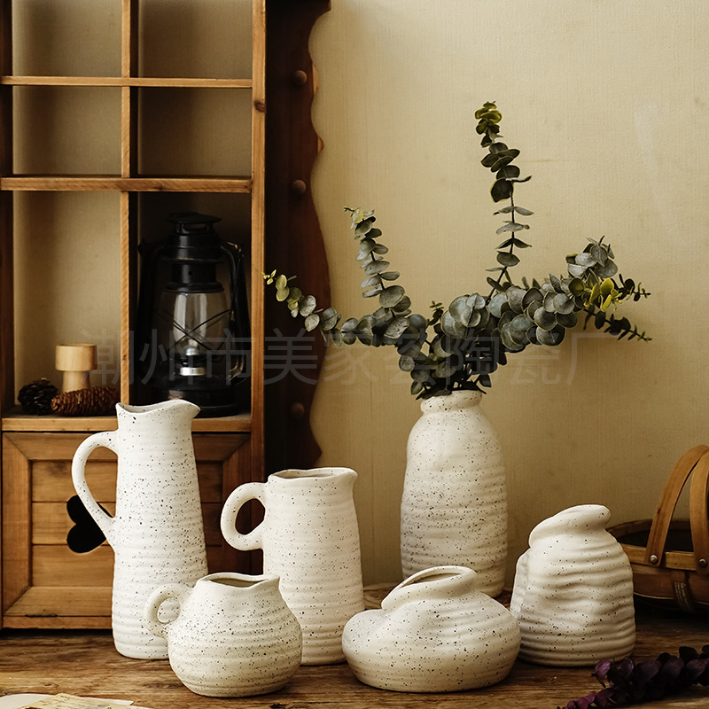 Meijiahui Pastoral Style Ceramic Large Vase Ornaments Living Room Soft Decoration Ins High-End Retro Home Art Flower Ware