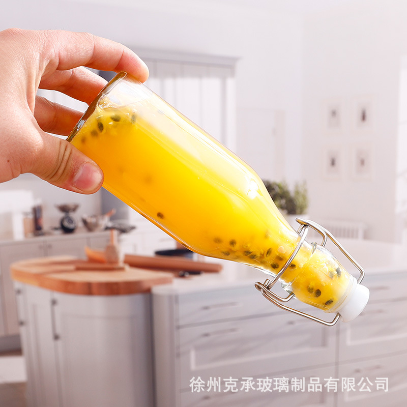 供应卡扣酵素瓶啤酒瓶玻璃空瓶饮料瓶网红透明玻璃酒瓶