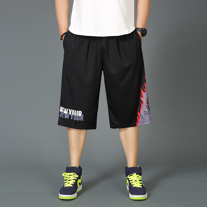 Trendy Chubby Large Size Men's Summer Thin Basketball Pants Sports Casual Shorts Men's Loose Plus Fat Large Cropped Pants
