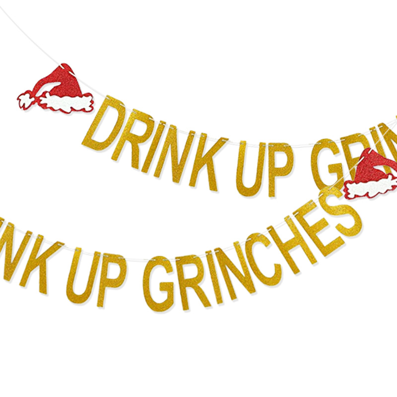 Navidad fiesta decoración cadena bandera Navidad sombrero brillo tire flor beber grinches carta tire bandera