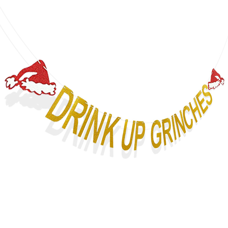 Navidad fiesta decoración cadena bandera Navidad sombrero brillo tire flor beber grinches carta tire bandera