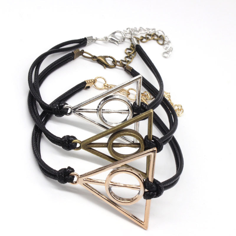Cross-border Hot Harry Potter Deathly Hallows Bracelet Vintage Woven Triangle Leather Rope Women's Jewelry Wholesale