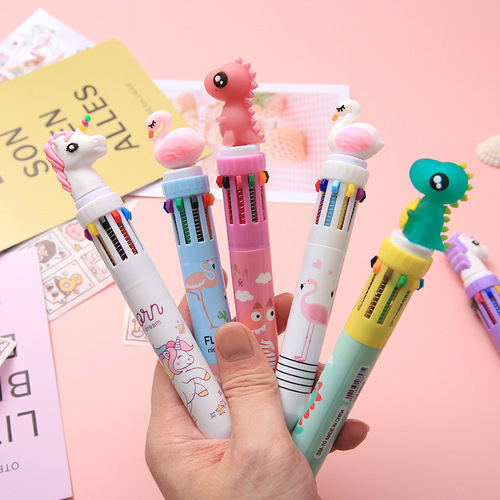 Korean stationery cute cartoon 10-color ballpoint pen student notebook multi-function press bullet ballpoint pen