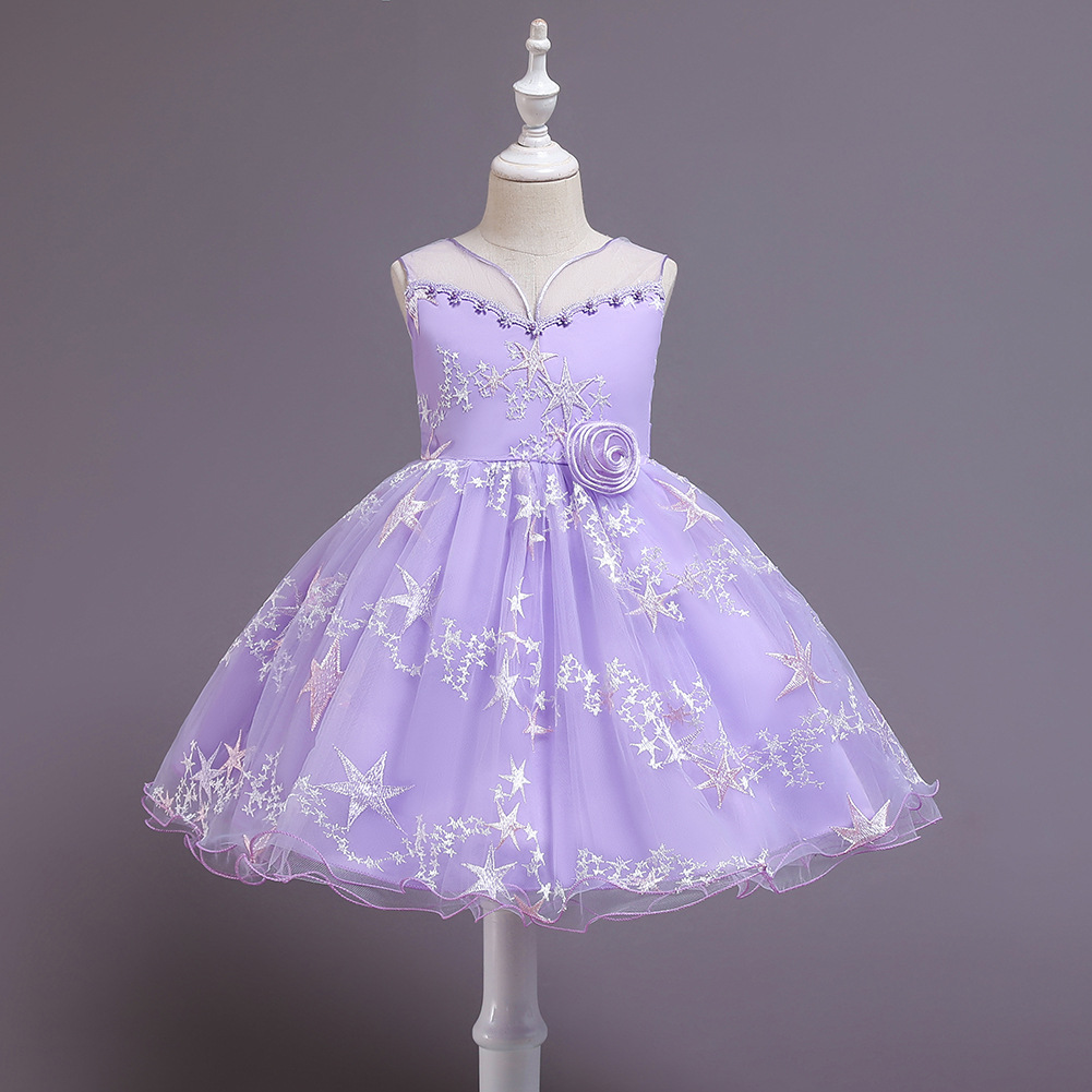 Vestido de princesa coreana vestido de pasarela para niños vestido de princesa impreso sin mangas vestido de niña blanco vestido de niña de flores en stock