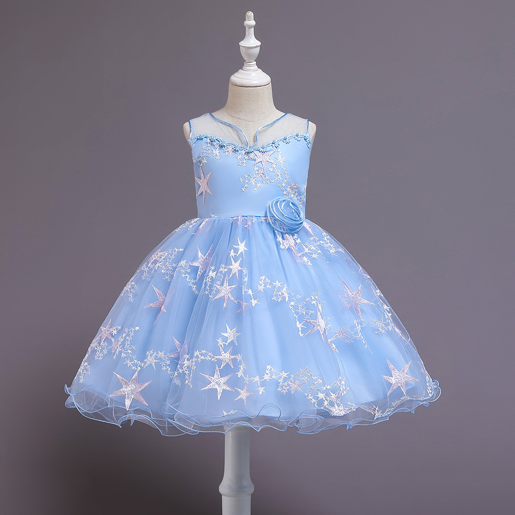 Vestido de princesa coreana vestido de pasarela para niños vestido de princesa impreso sin mangas vestido de niña blanco vestido de niña de flores en stock