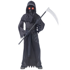 Children's mysterious and scary Death costume Halloween costume, cool red eyes, free sickle