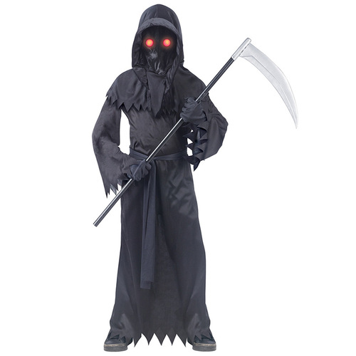 Children's mysterious and scary Death costume Halloween costume, cool red eyes, free sickle