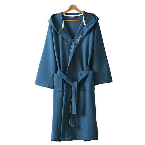 Factory direct supply hotel bathrobe spring and autumn hooded pajamas for men and women couples pure cotton extra long bathrobe one-piece pajamas