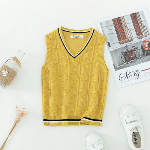 Children's Knit Vest Spring and Autumn Season Unisex College Style Wool Cardigan for Kids School Uniform Compatible