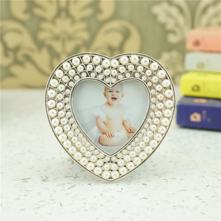 Heart-shaped photo frame zinc alloy parent-child love photo frame elegant pearl socialite love metal photo frame
