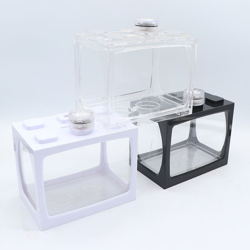 New acrylic fish tank transparent creative table area wooden betta tank LED light mini small landscaping aquarium